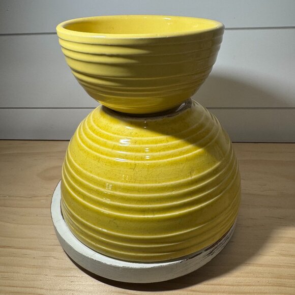 Vintage Antique McCoy Yellow Ribbed Crock Nesting Mixing Bowls - Picture 1 of 7